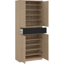 Florence 4 Door Single Drawer Jackson Hickory Oak and Black Shoe Cabinet - Size: 40 x 80.4 x 191.7cm - Furniture to Go - Wilko - thumbnail 5