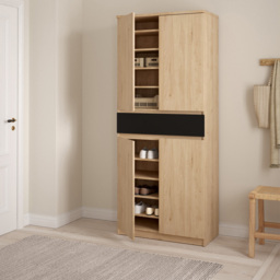 Florence 4 Door Single Drawer Jackson Hickory Oak and Black Shoe Cabinet - Size: 40 x 80.4 x 191.7cm - Furniture to Go - Wilko - thumbnail 7