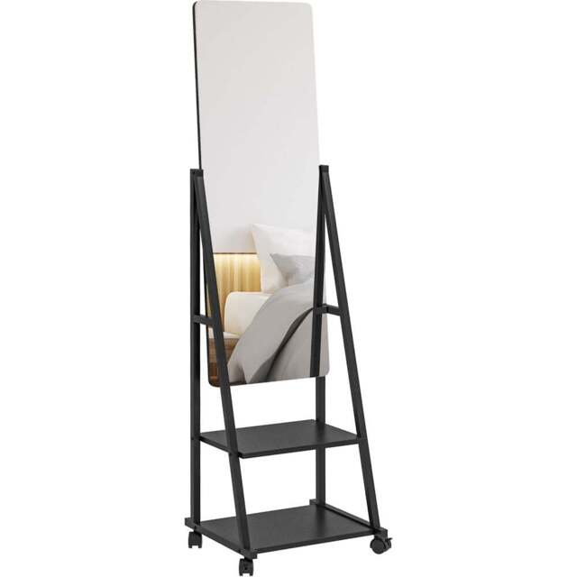 Portland 2 Shelf Standing Full Length Mirror 155 x 42cm - Black - Wilko - image 1