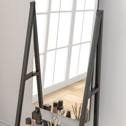 Portland 2 Shelf Standing Full Length Mirror 155 x 42cm - Black - Wilko - thumbnail 4