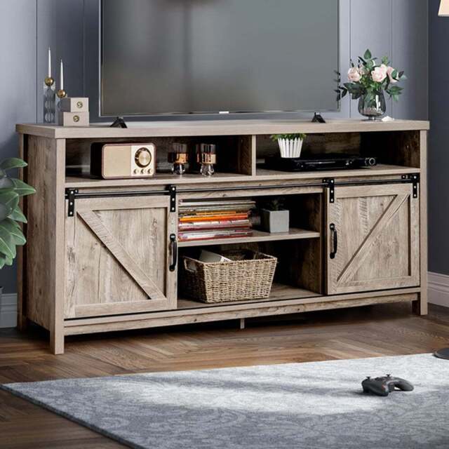 Costway Sliding Door Farmhouse Grey TV Unit - Size: 150 x 40 x 74cm - Wilko - image 1