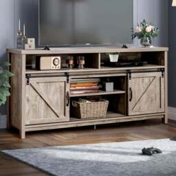 Costway Sliding Door Farmhouse Grey TV Unit - Size: 150 x 40 x 74cm - Wilko