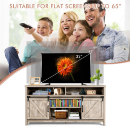 Costway Sliding Door Farmhouse Grey TV Unit - Size: 150 x 40 x 74cm - Wilko - thumbnail 7