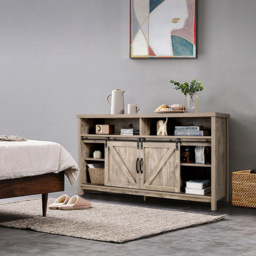 Costway Sliding Door Farmhouse Grey TV Unit - Size: 150 x 40 x 74cm - Wilko - thumbnail 4