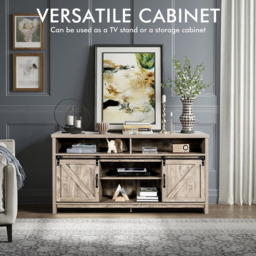Costway Sliding Door Farmhouse Grey TV Unit - Size: 150 x 40 x 74cm - Wilko - thumbnail 5