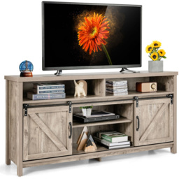 Costway Sliding Door Farmhouse Grey TV Unit - Size: 150 x 40 x 74cm - Wilko - thumbnail 3