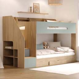 Flair Finn Oak and Green Staircase Bunk Bed with Storage - Size: Single - Wilko - thumbnail 1