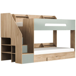 Flair Finn Oak and Green Staircase Bunk Bed with Storage - Size: Single - Wilko - thumbnail 3