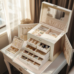 H&O Direct White Multi Tier Jewellery Box with Handle - Size: 23 x 26.5 x 19.8cm - Wilko - thumbnail 3