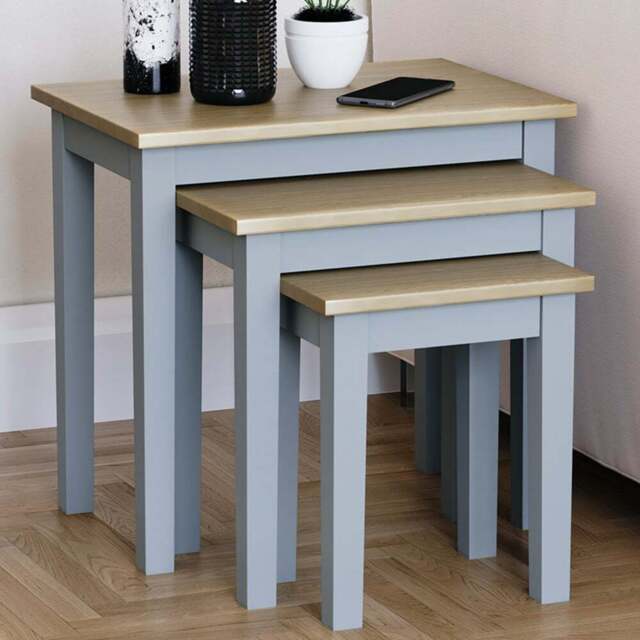 Vida Designs Yorkshire Oak and Grey Nest of Tables Set of 3 - Wilko - image 1