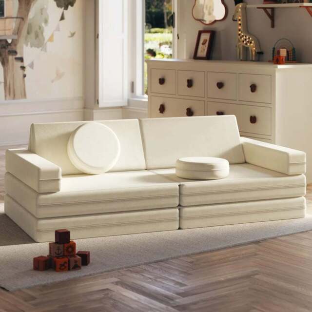 tectake Lilly Beige 8 Piece Thick Padding Kids Sofa - Size: 45 x 120 x 60cm - Cream - Wilko - image 1
