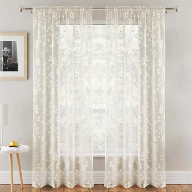 Tyrone Textiles Delila Cream Trail Leaf Print Sheer Voile Panel Curtain 140 x 137cm - Size: 137 x 140 x 1cm - Wilko - image 1