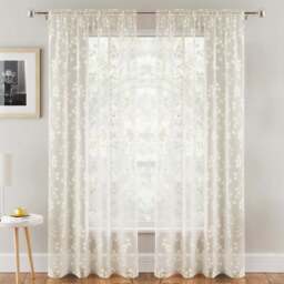 Tyrone Textiles Delila Cream Trail Leaf Print Sheer Voile Panel Curtain 140 x 137cm - Size: 137 x 140 x 1cm - Wilko - thumbnail 1