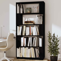 vidaXL 5 Shelf Black Solid Pine Wood Bookcase - Size: 163.5 x 80 x 25cm - Wilko