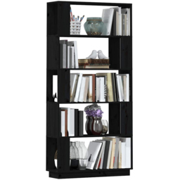 vidaXL 5 Shelf Black Solid Pine Wood Bookcase - Size: 163.5 x 80 x 25cm - Wilko - thumbnail 5