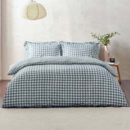 Yard Barton Double Navy Check Printed 144 Thread Count Duvet Cover and Pillowcase Set - Blue - Wilko - thumbnail 1