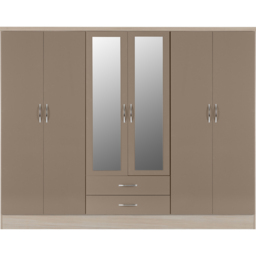 Seconique Nevada 6 Door 2 Drawer Oyster and Light Oak Wardrobe - Size: 6 Door, 2 Drawer - Brown - Wilko - thumbnail 3