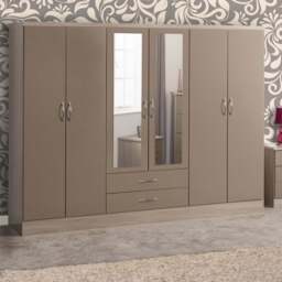 Seconique Nevada 6 Door 2 Drawer Oyster and Light Oak Wardrobe - Size: 6 Door, 2 Drawer - Brown - Wilko - thumbnail 1