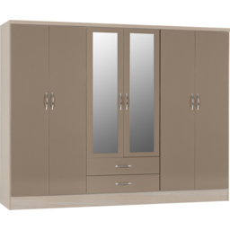 Seconique Nevada 6 Door 2 Drawer Oyster and Light Oak Wardrobe - Size: 6 Door, 2 Drawer - Brown - Wilko - thumbnail 6