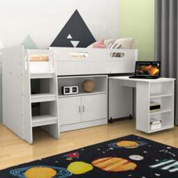 Kudl White Mid Sleeper with Desk Cupboard - Size: Single - Wilko - thumbnail 1