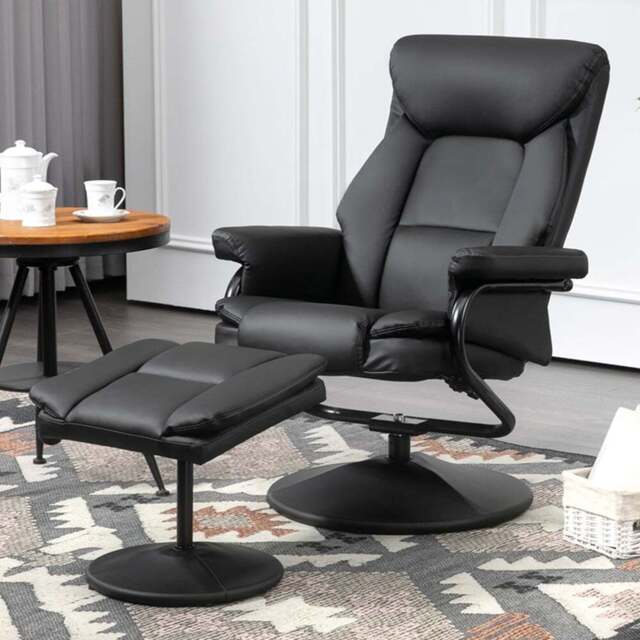 HOMCOM Black PU Leather Swivel Recliner Armchair with Footstool - Size: Single - Wilko - image 1