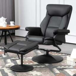 HOMCOM Black PU Leather Swivel Recliner Armchair with Footstool - Size: Single - Wilko - thumbnail 1