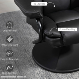 HOMCOM Black PU Leather Swivel Recliner Armchair with Footstool - Size: Single - Wilko - thumbnail 6