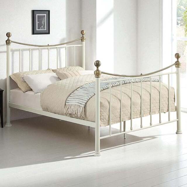 OAT Home Hampstead King Size White and Brass Metal Bed - Wilko - image 1