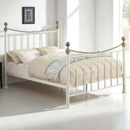 OAT Home Hampstead King Size White and Brass Metal Bed - Wilko