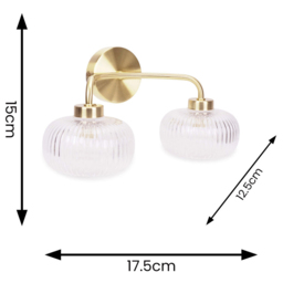 ValueLights Amaia Gold 2 Way Clear Ribbed Glass LED Wall Light 2 Pack - Wilko - thumbnail 7