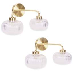 ValueLights Amaia Gold 2 Way Clear Ribbed Glass LED Wall Light 2 Pack - Wilko