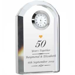 Personalised Memento Personalised Golden Anniversary Crystal Clock - Size: 0.6 x 1 x 0.3cm - Clear - Wilko