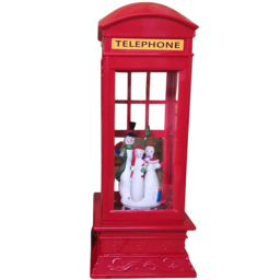 Samuel Alexander Telephone Box with Snowman Scene Water Spinner Christmas Decoration 26.5cm - Size: 26 x 20 x 20cm - Red - Wilko