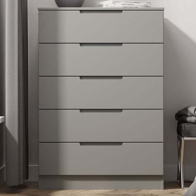 Crowndale Milan 5 Drawer Dusk Grey Chest of Drawers Ready Assembled - Wilko - image 1