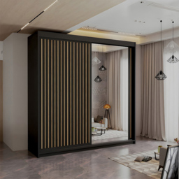 Sliding Wardrobes 4U Royal 2 Door Black Minimalist Mirrored Wardrobe 150cm - Wilko - thumbnail 5