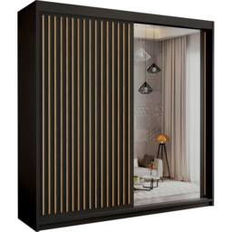 Sliding Wardrobes 4U Royal 2 Door Black Minimalist Mirrored Wardrobe 150cm - Wilko - thumbnail 3