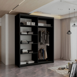 Sliding Wardrobes 4U Royal 2 Door Black Minimalist Mirrored Wardrobe 150cm - Wilko - thumbnail 4