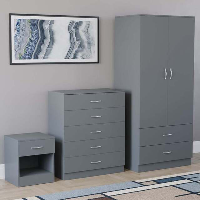 Vida Designs Riano Grey 3 Piece Bedroom Furniture Set - Wilko - image 1