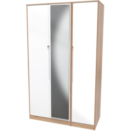 Crowndale Monaco 3 Door White Gloss and Bardolino Oak Tall Mirror Wardrobe Ready Assembled - White Gloss & Bardolino Oak - Wilko - thumbnail 4
