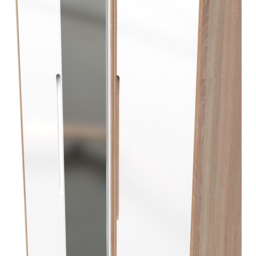 Crowndale Monaco 3 Door White Gloss and Bardolino Oak Tall Mirror Wardrobe Ready Assembled - White Gloss & Bardolino Oak - Wilko - thumbnail 6