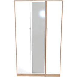 Crowndale Monaco 3 Door White Gloss and Bardolino Oak Tall Mirror Wardrobe Ready Assembled - White Gloss & Bardolino Oak - Wilko - thumbnail 3
