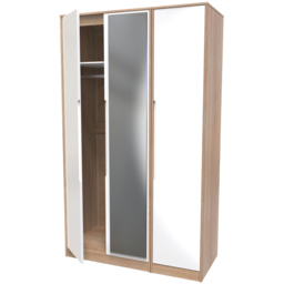 Crowndale Monaco 3 Door White Gloss and Bardolino Oak Tall Mirror Wardrobe Ready Assembled - White Gloss & Bardolino Oak - Wilko - thumbnail 7