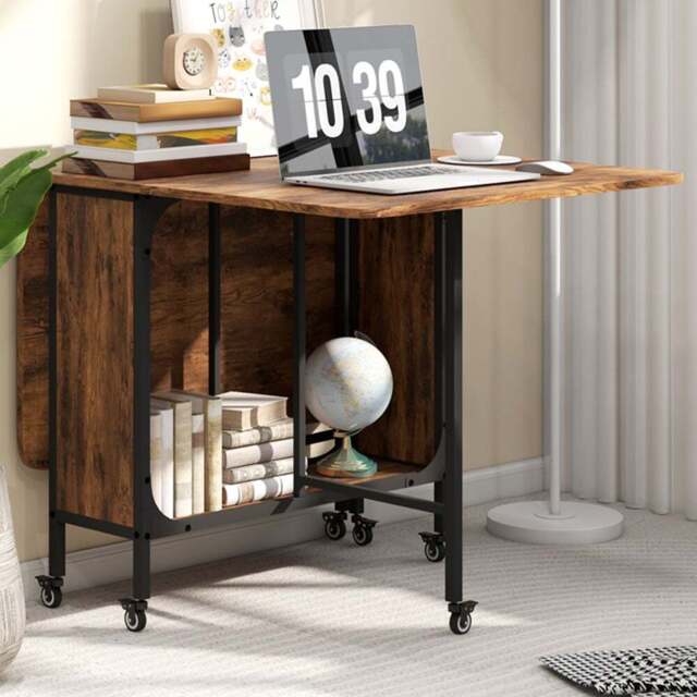 HOMCOM 6 Seater Rustic Brown Drop Leaf Mobile Dining Table - Wilko - image 1
