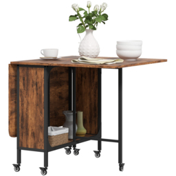 HOMCOM 6 Seater Rustic Brown Drop Leaf Mobile Dining Table - Wilko - thumbnail 3