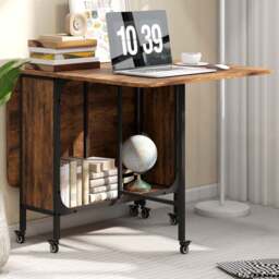 HOMCOM 6 Seater Rustic Brown Drop Leaf Mobile Dining Table - Wilko - thumbnail 1