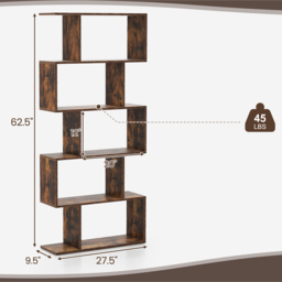 Costway 5 Shelf Brown S Shaped Bookcase - Size: 6 Shelf - Wilko - thumbnail 6