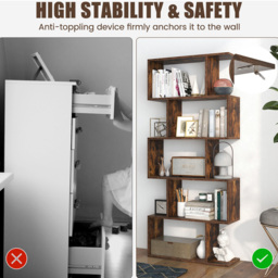 Costway 5 Shelf Brown S Shaped Bookcase - Size: 6 Shelf - Wilko - thumbnail 5