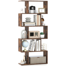 Costway 5 Shelf Brown S Shaped Bookcase - Size: 6 Shelf - Wilko - thumbnail 4