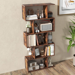 Costway 5 Shelf Brown S Shaped Bookcase - Size: 6 Shelf - Wilko - thumbnail 1