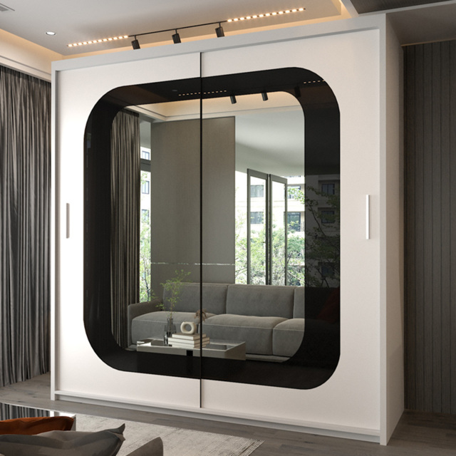 Sliding Wardrobes 4U Chelsea 2 Door White and Black Wide Central Curved Mirrored Wardrobe 203cm - Wilko - image 1